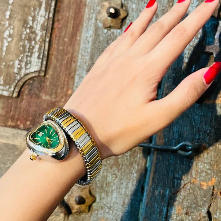 Luxurious Serpent Stainless Gold / Silver Plated Rhinestone Snake Head Watch