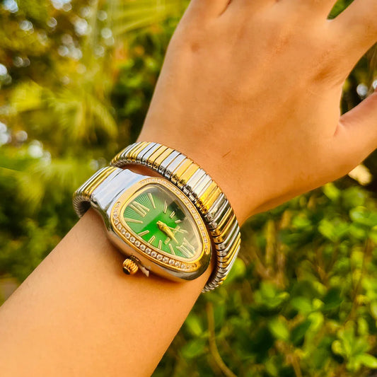 Luxurious Serpent Stainless Gold / Silver Plated Rhinestone Snake Head Watch